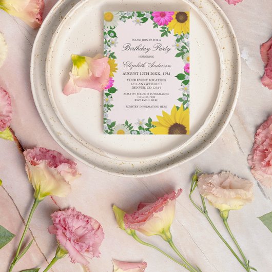 Rustikale Sonnenblume Daisy Floral Geburtstag Einladung