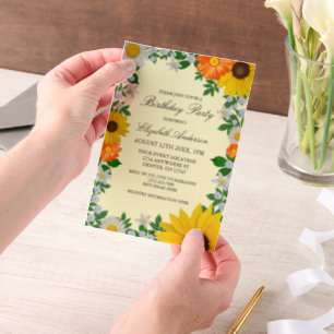 Rustikale Sonnenblume Daisy Floral Geburtstag Pergament Einladungen