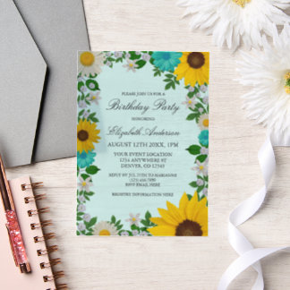 Rustikale Sonnenblume Daisy Floral Geburtstag Pergament Einladungen