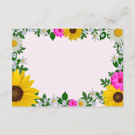 Rustikale Sonnenblume Daisy Floral Hochzeit Empfan Begleitkarte (Rückseite)