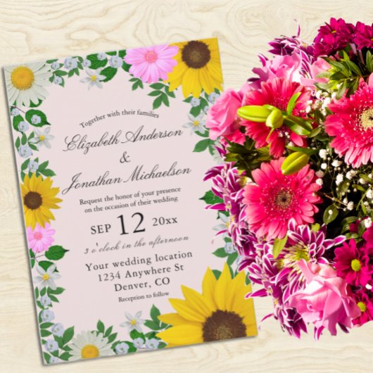 Rustikale Sonnenblume Daisy Floral Wedding Einladung