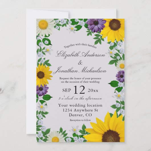Rustikale Sonnenblume Daisy Floral Wedding Einladung (Vorderseite)