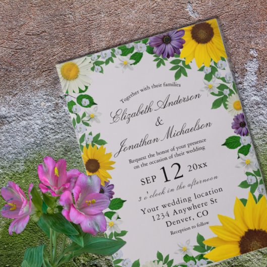 Rustikale Sonnenblume Daisy Floral Wedding Pergament Einladungen