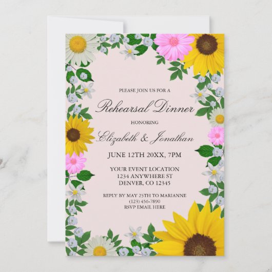 Rustikale Sonnenblume Daisy Probe Abendessen Einladung (Vorderseite)