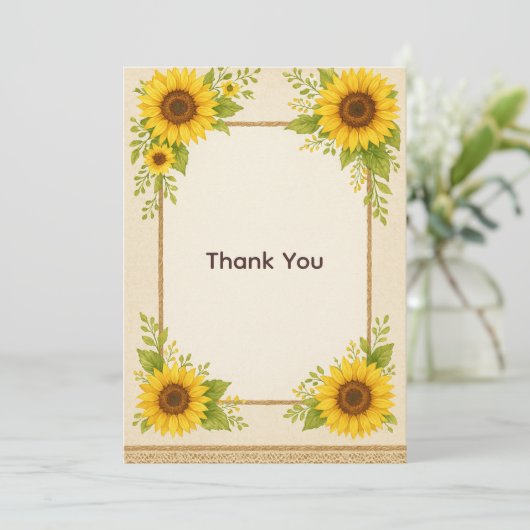 Rustikale Sonnenblume Danke Karte (Stehend Vorderseite)