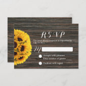 Rustikale Sonnenblume Dunkelholz Hintergrund Hochz RSVP Karte (Vorne/Hinten)