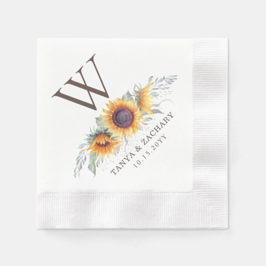 Rustikale Sonnenblume Eigenes Monogramm Serviette (Vorderseite)