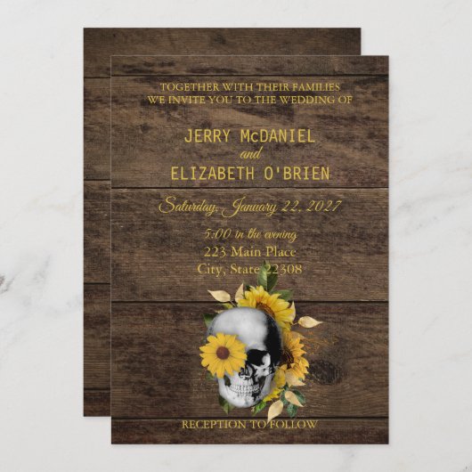 Rustikale Sonnenblume Einladung (Vorne/Hinten)