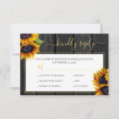 Rustikale Sonnenblume elegante Drehbühnenholz Hoch RSVP Karte (Vorderseite)