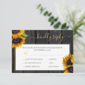 Rustikale Sonnenblume elegante Drehbühnenholz Hoch RSVP Karte (Stehend Vorderseite)