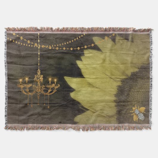 Rustikale Sonnenblume Eleganter Glitzer Bee Decke (Vorderseite)