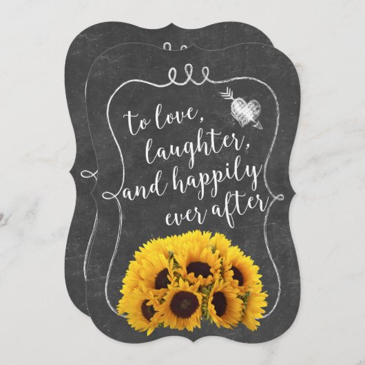 Rustikale Sonnenblume Elegantes Chalkboard Hochzei Einladung (Vorne/Hinten)