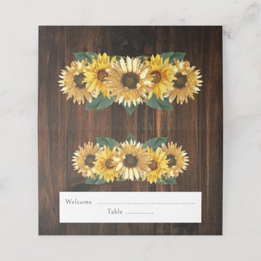 Rustikale Sonnenblume Empfang Platzkarte (Außenseite Aufgefaltet)