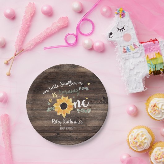 Rustikale Sonnenblume Erster Geburtstag Pappteller (Party)