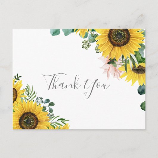 Rustikale Sonnenblume Eukalyptus Danke Postcard Postkarte (Vorderseite)