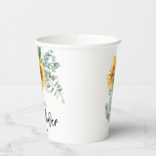 Rustikale Sonnenblume Eukalyptus Greenery Baby Dus Pappbecher (Links)