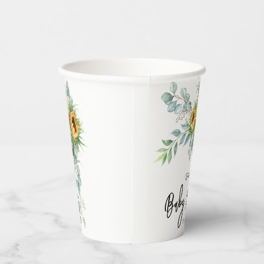 Rustikale Sonnenblume Eukalyptus Greenery Baby Dus Pappbecher (Rechts)