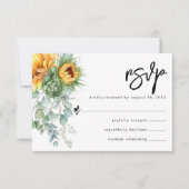 Rustikale Sonnenblume Eukalyptus Grüne Hochzeit RSVP Karte (Vorderseite)