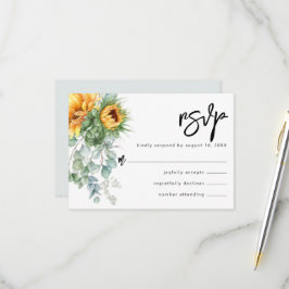 Rustikale Sonnenblume Eukalyptus Grüne Hochzeit RSVP Karte