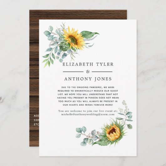 Rustikale Sonnenblume Eukalyptus reduzierte Gästel Ankündigung (Vorne/Hinten)