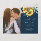 Rustikale Sonnenblume Eukalyptus Wedding retten da Ankündigungspostkarte (Vorderseite)