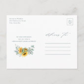 Rustikale Sonnenblume Eukalyptus Wedding retten da Ankündigungspostkarte (Rückseite)