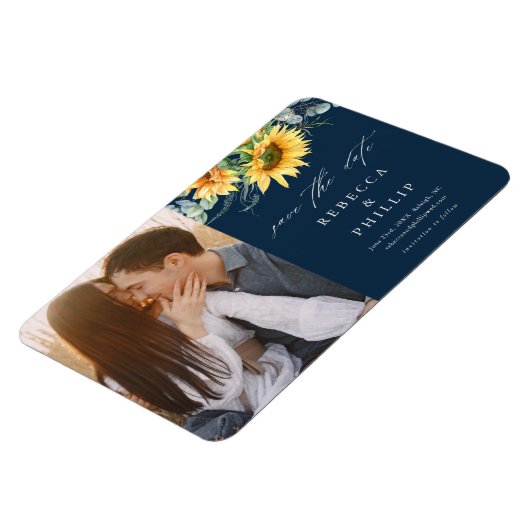 Rustikale Sonnenblume Eukalyptus Wedding retten da Magnet (Linke Seite)