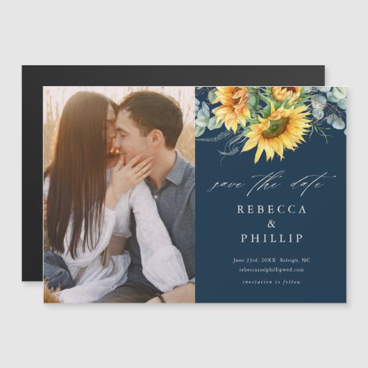 Rustikale Sonnenblume Eukalyptus Wedding retten da Magneteinladung (Vorne/Hinten)