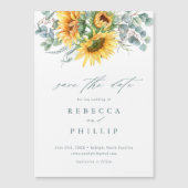 Rustikale Sonnenblume Eukalyptus Wedding retten da Magneteinladung (Vorderseite)