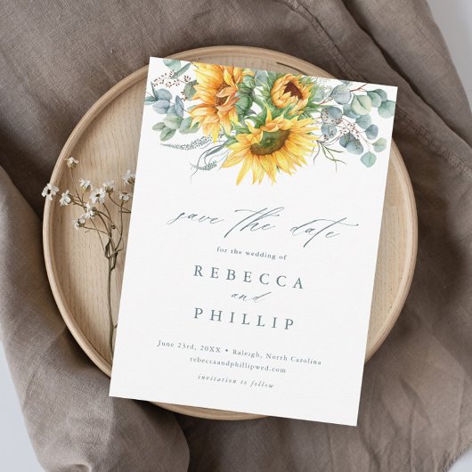 Rustikale Sonnenblume Eukalyptus Wedding retten da Magneteinladung