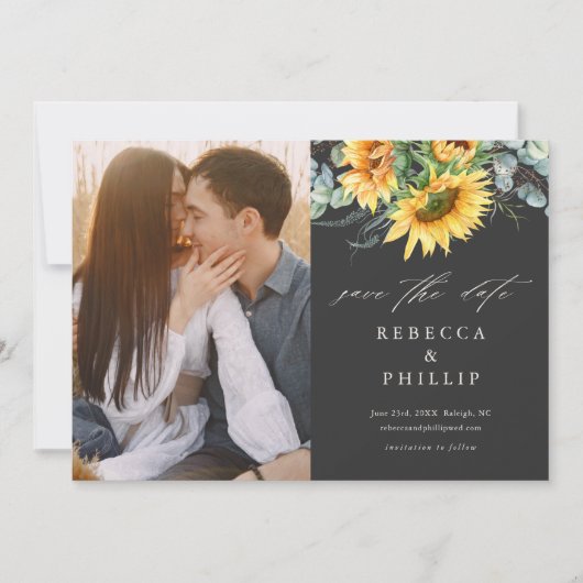 Rustikale Sonnenblume Eukalyptus Wedding retten da Save The Date (Vorderseite)