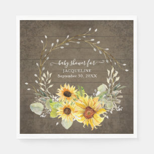Rustikale Sonnenblume Floral Watercolor Boy Baby D Serviette