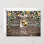 Rustikale Sonnenblume Foto Brautdusche Einladung Postkarte (Vorne/Hinten)