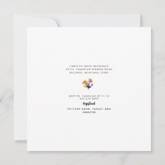 Rustikale Sonnenblume Foto Brautparty Square Invit Einladung (Rückseite)