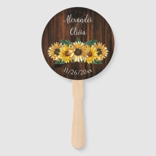 Rustikale Sonnenblume Gastgeschenk Hochzeit Handfä Fächer (Vorderseite)