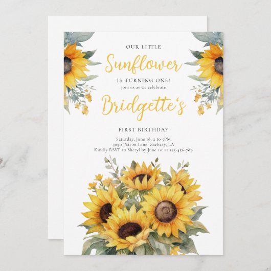 Rustikale Sonnenblume Geburtstag Einladung (Vorne/Hinten)