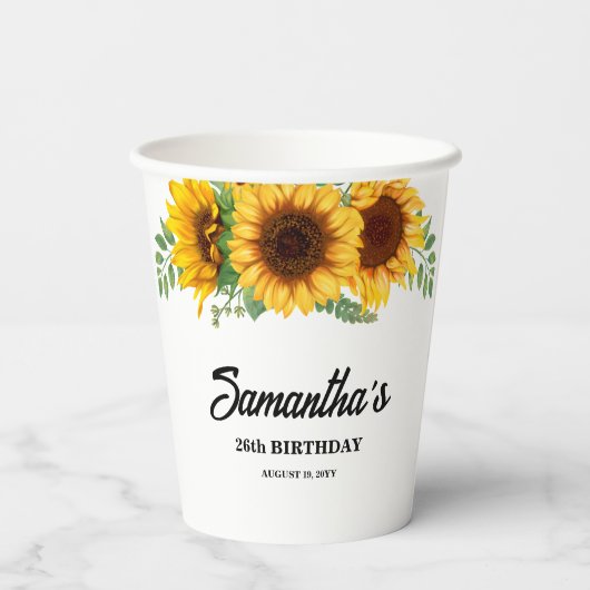 Rustikale Sonnenblume Geburtstag Pappbecher (Rückseite)