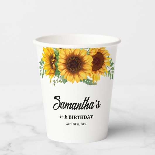 Rustikale Sonnenblume Geburtstag Pappbecher (Vorderseite)