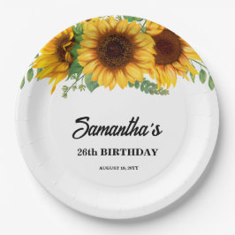 Rustikale Sonnenblume Geburtstag Pappteller