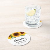 Rustikale Sonnenblume Geburtstag Runder Pappuntersetzer (Vor Ort)