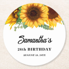 Rustikale Sonnenblume Geburtstag Runder Pappuntersetzer