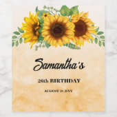 Rustikale Sonnenblume Geburtstag Weinetikett (Einzelnes Label)