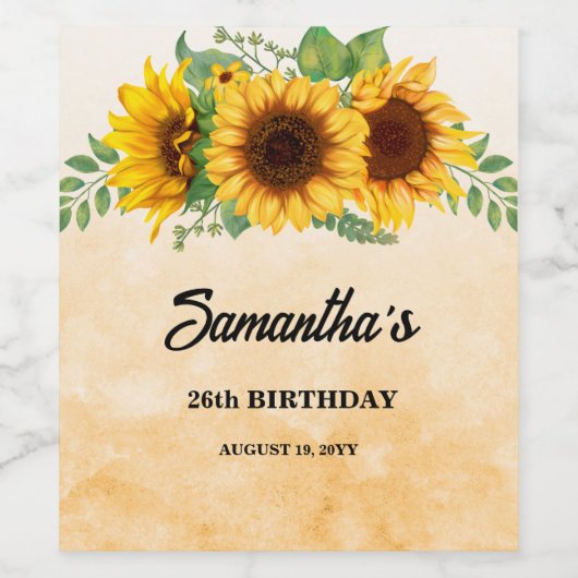 Rustikale Sonnenblume Geburtstag Weinetikett (Einzelnes Label)
