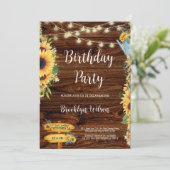 Rustikale Sonnenblume Geburtstagspartei Einladung (Stehend Vorderseite)