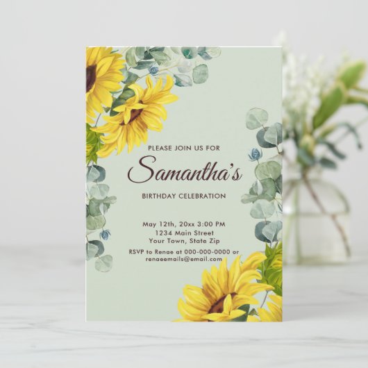 Rustikale Sonnenblume Geburtstagsparty Einladung (Stehend Vorderseite)