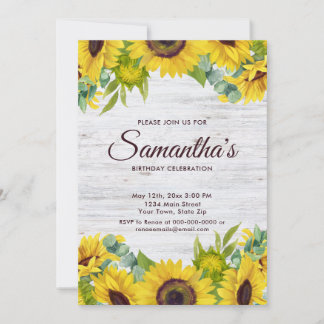 Rustikale Sonnenblume Geburtstagsparty Einladung