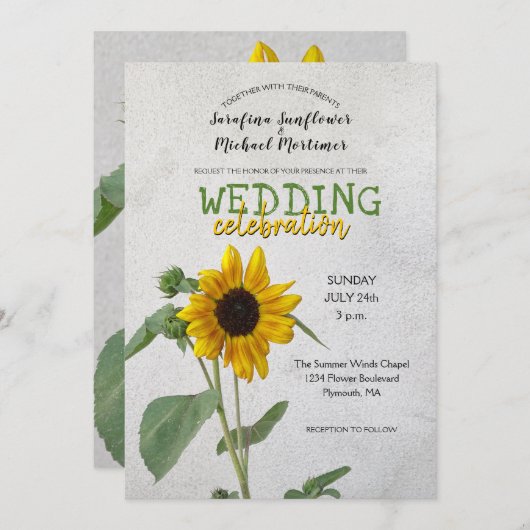 Rustikale Sonnenblume / Gelb & Grün Hochzeit Einladung (Vorne/Hinten)