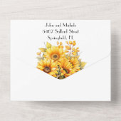 Rustikale Sonnenblume, gelbe Hochzeit All In One Einladung (Rückseite)