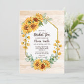 Rustikale Sonnenblume Geometric Barnwood Bridal Te Einladung (Stehend Vorderseite)