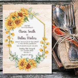 Rustikale Sonnenblume Gold Geometric Barnwood Wedd Einladung